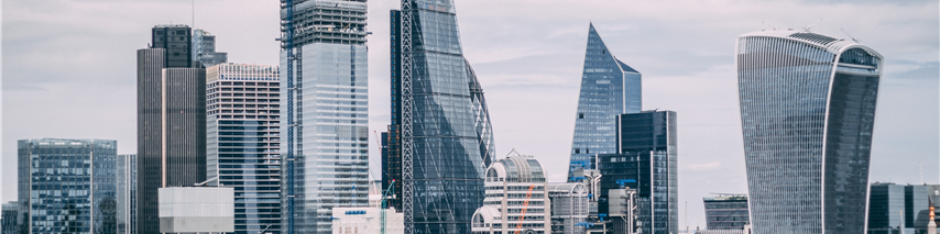 A london city skyline with a cloudy sky